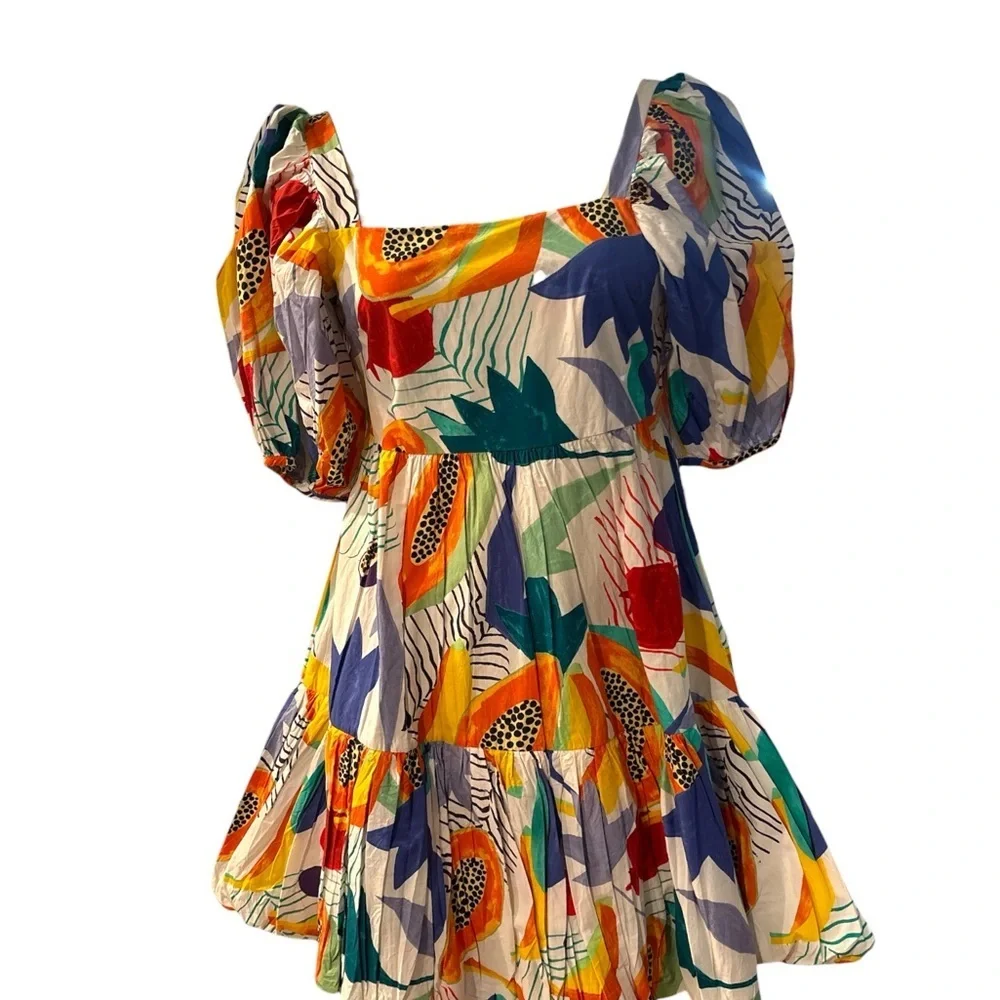 Oliphant Dress Bubble Hem Mini Dress XS Papaya Print Multicolor NWT 🍍 - Picture 2 of 7